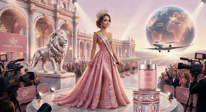 Eloísa Gutiérrez como reina, con corona y banda