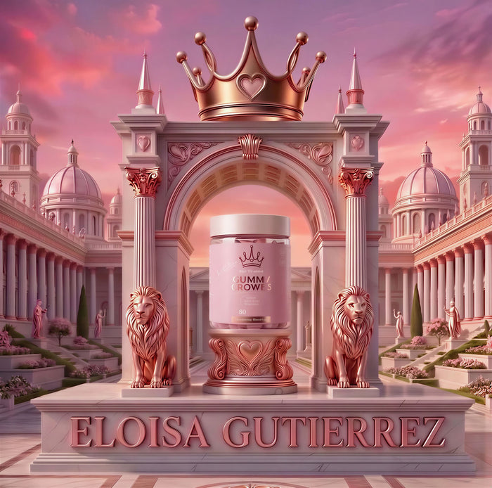 Arco de palacio rosa con el bote de Gummy Crowns en pedestal
