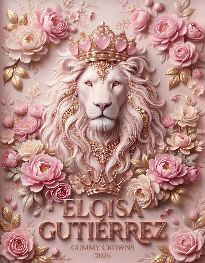 León coronado entre peonías, emblema de Eloísa Gutiérrez